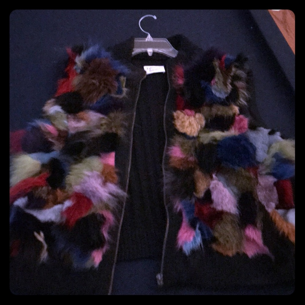 Gorgeous multi colored rabbit fur vest